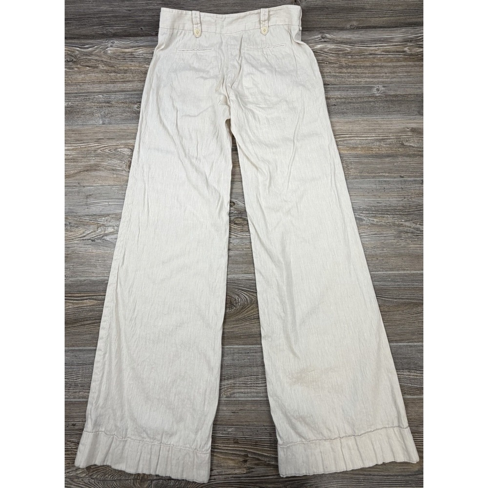 BCBG Maxazria Trouser Pants Beige Linen Blend Wide Leg Size 8 Coastal Preppy - Picture 3 of 13